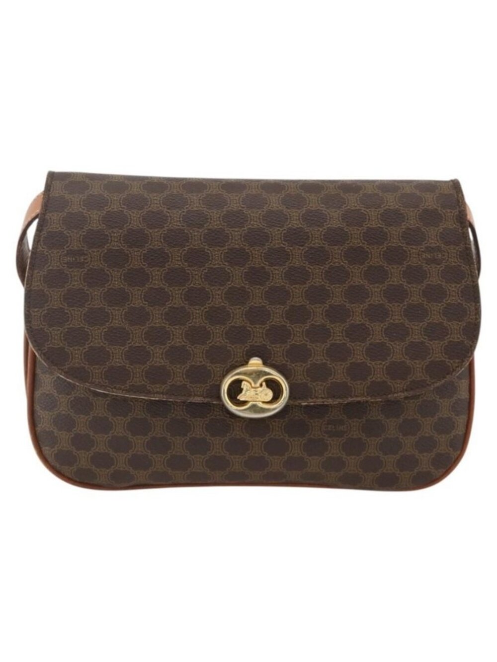 Authentic CELINE Macadam Canvas Shoulder Bag PVC Leather Brown Gold - Picture 5 of 16